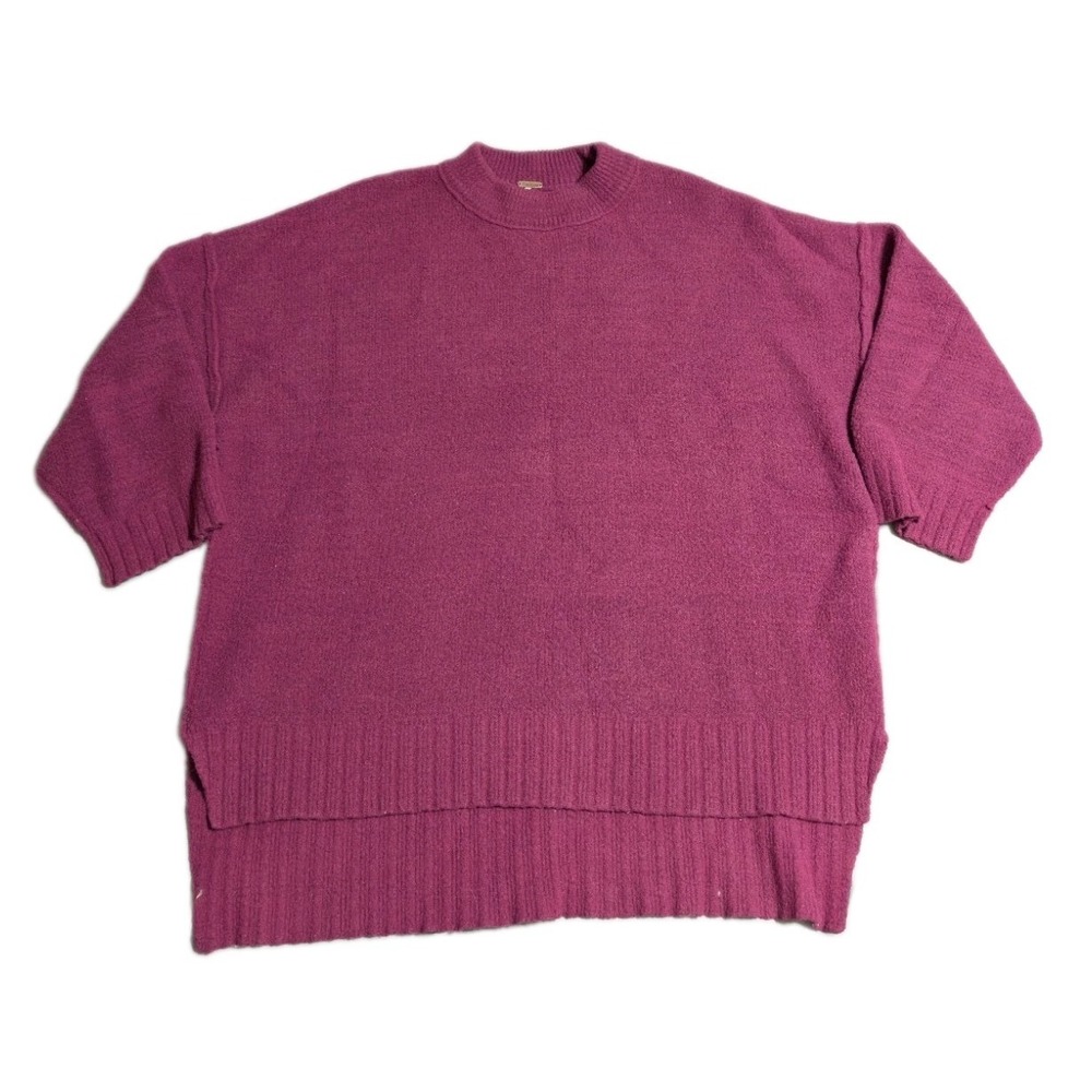 Free People Sweater Womens XS Purple Oversized High Low Mock Neck Pullover